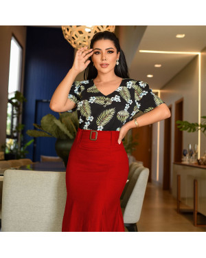 Saia Midi Evase Vermelha | Moda Evangelica